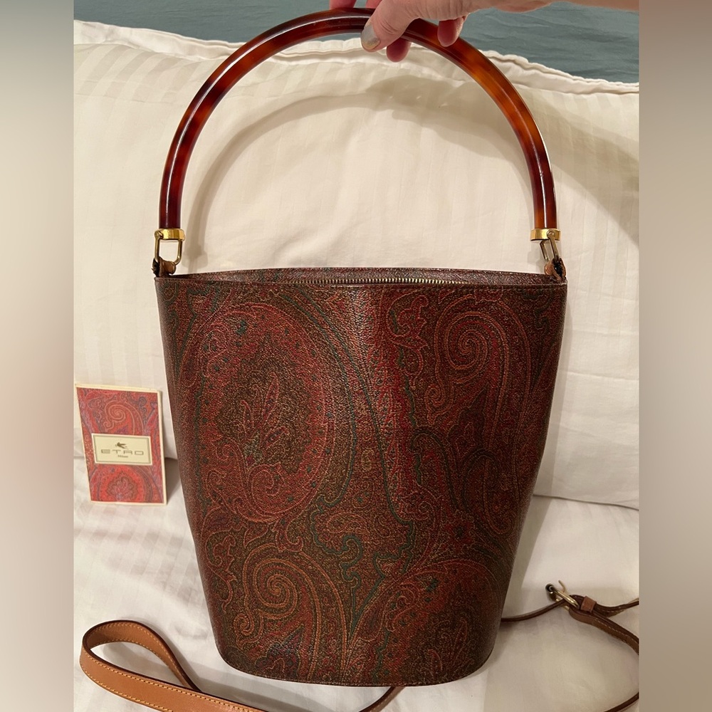 ETRO BAG very rare. Tortoise shell lucite handle, outside pristine w/no scuffs. - Picture 11 of 14